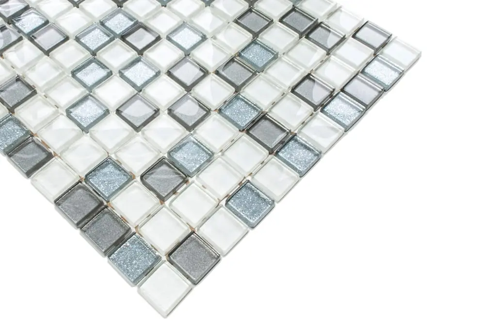 MOZAIKA SZKLANA BIAŁA PERŁA SILVER  BROKAT 30x30 – dekoracyjne do wnętrz – Szklane Mozaiki