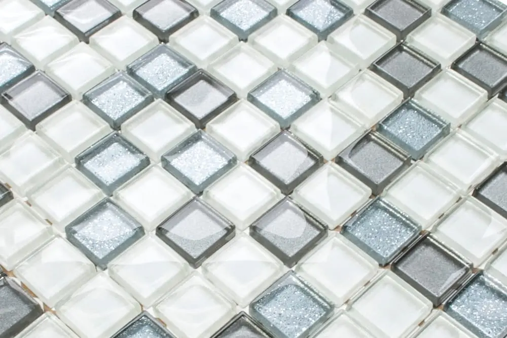 MOZAIKA SZKLANA BIAŁA PERŁA SILVER  BROKAT 30x30 – dekoracyjne do wnętrz – Szklane Mozaiki