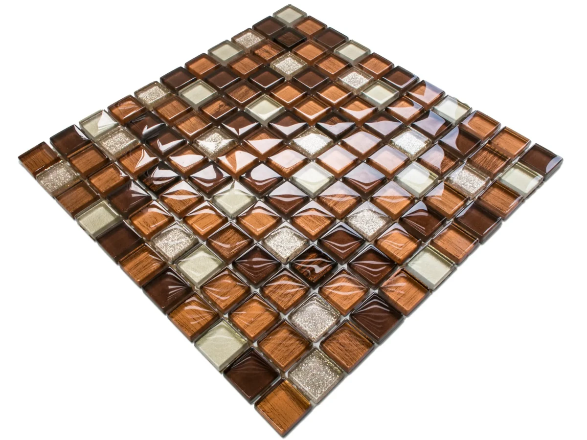 MOZAIKA SZKLANA RIVA BRĄZ MIEDŹ METALIC ZŁOTA VENUS BEŻ 30x30cm – dekoracyjne do wnętrz – Szklane Mozaiki