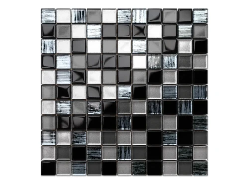 MOZAIKA SZKLANA NERO GRAFIT ALUMINIUM JEANS SILVER BROKAT 30x30cm