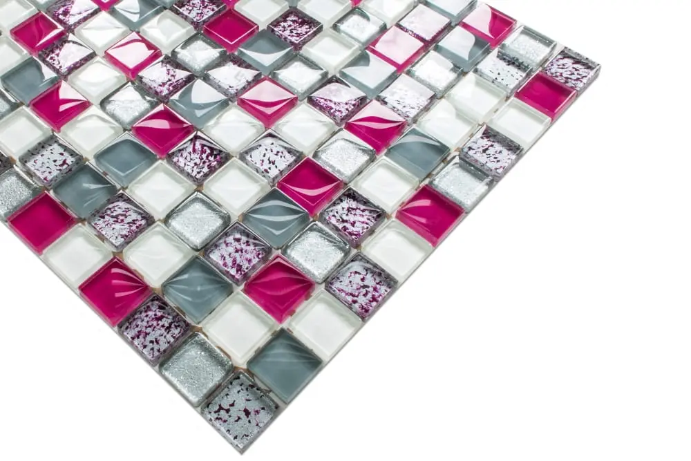 MOZAIKA SZKLANA FIOLET MAZIAJE PERŁA SZARA PIWONIA SILVER BROKAT 30x30cm – dekoracyjne do wnętrz – Szklane Mozaiki