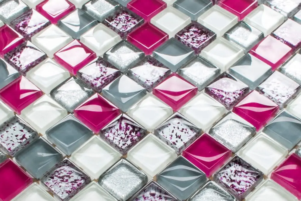 MOZAIKA SZKLANA FIOLET MAZIAJE PERŁA SZARA PIWONIA SILVER BROKAT 30x30cm – dekoracyjne do wnętrz – Szklane Mozaiki