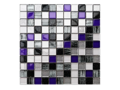 MOZAIKA SZKLANA FIOLET PERŁA SILVER NERO BROKAT ZEBRA 30x30cm 8mm