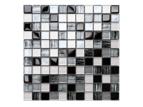 MOZAIKA SZKLANA PERŁA SILVER BROKAT NERO ALUMINIUM JEANS 30x30cm 8mm