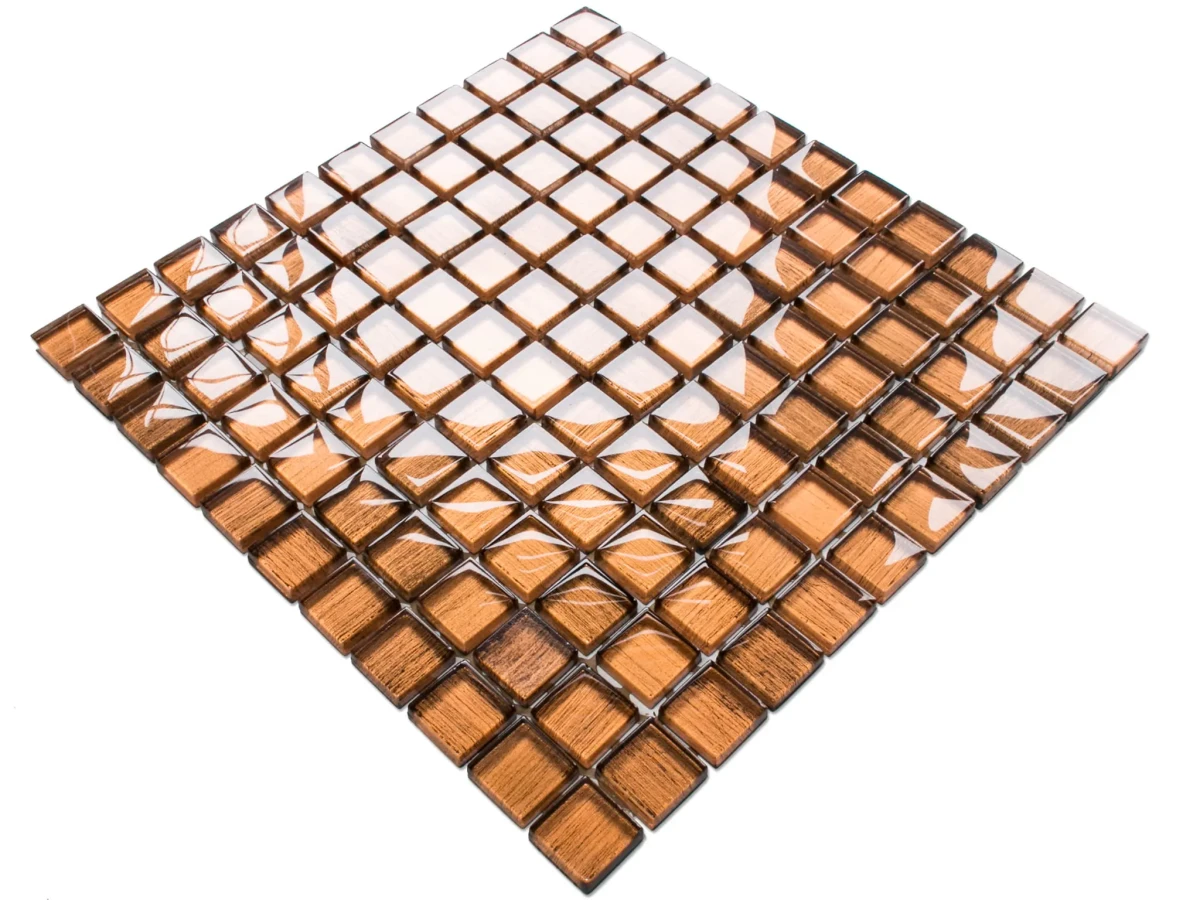 MOZAIKA SZKLANA BRĄZOWA MIEDZIANA JESIEŃ 30x30cm 8mm – dekoracyjne do wnętrz – Szklane Mozaiki