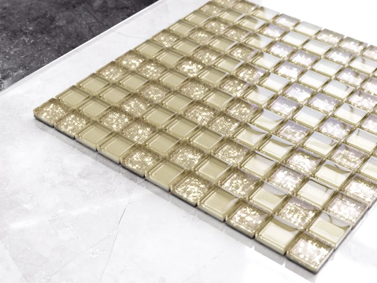 MOZAIKA SZKLANA ZŁOTA GOLD BEŻ METALIC BROKAT 30x30cm 8mm – dekoracyjne do wnętrz – Szklane Mozaiki