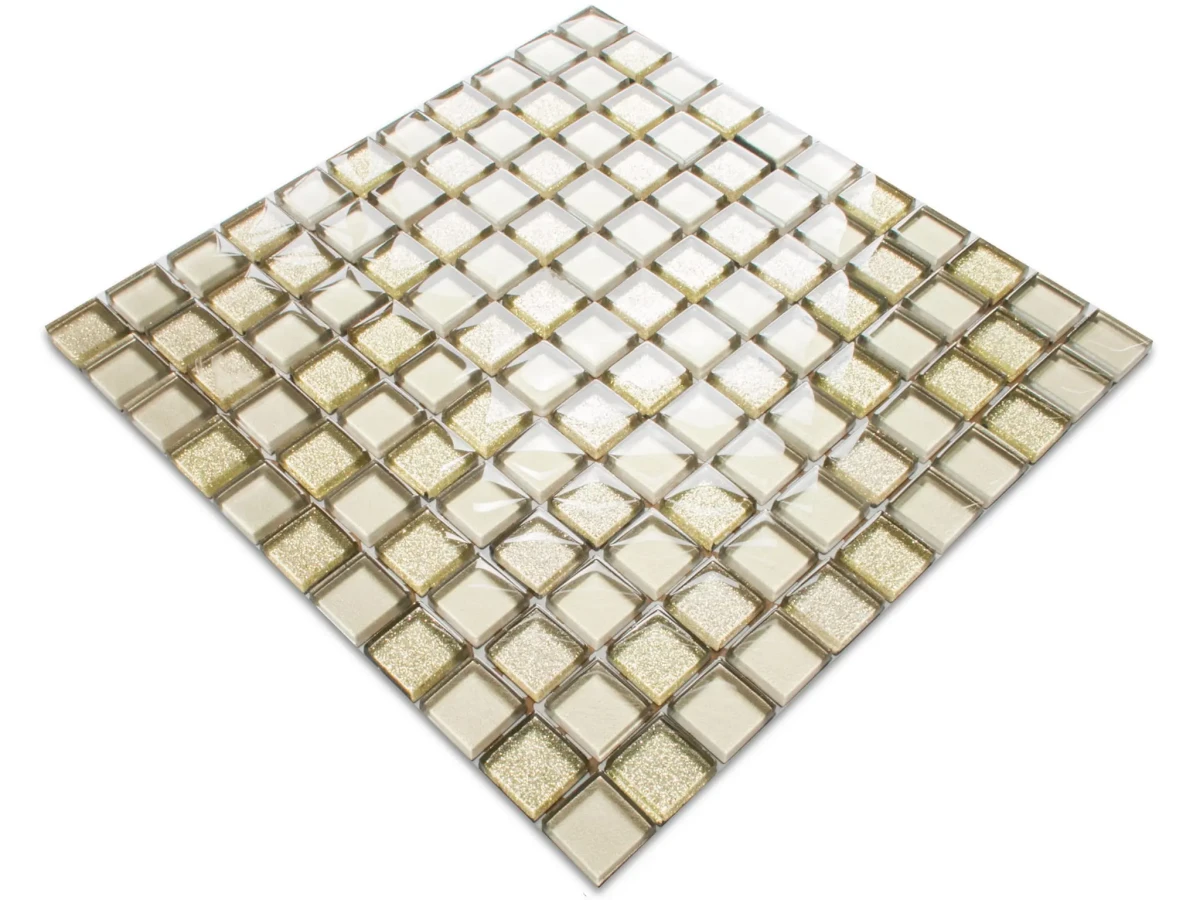 MOZAIKA SZKLANA ZŁOTA GOLD BEŻ METALIC BROKAT 30x30cm 8mm – dekoracyjne do wnętrz – Szklane Mozaiki
