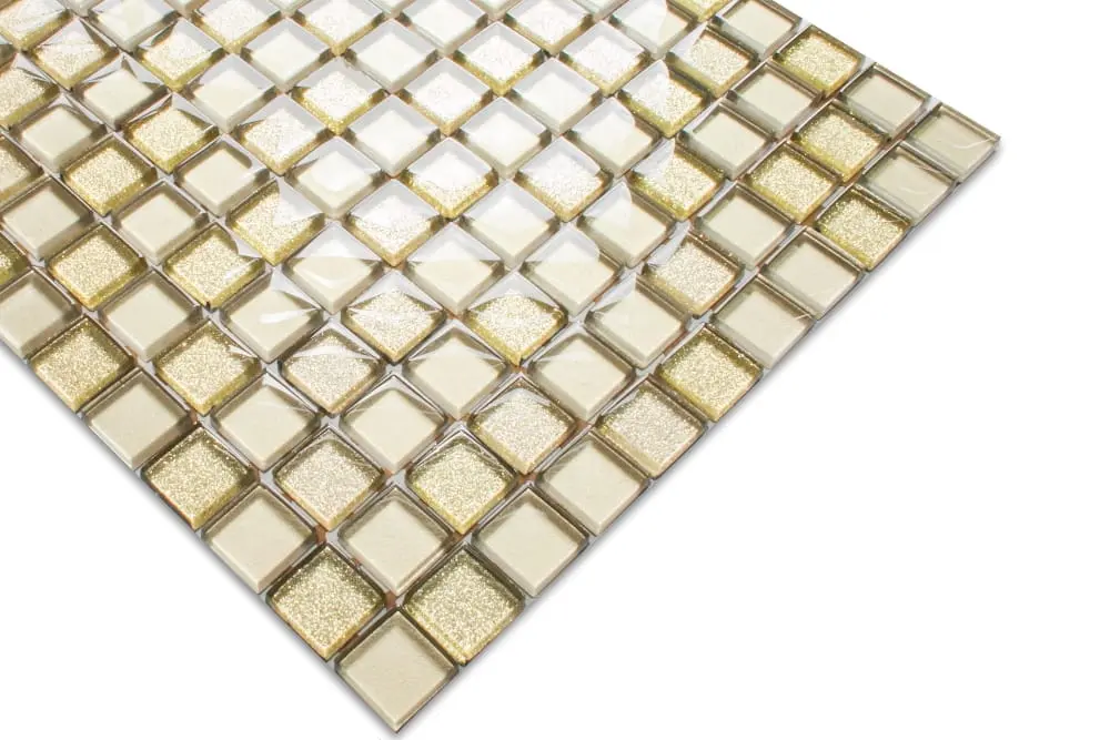 MOZAIKA SZKLANA ZŁOTA GOLD BEŻ METALIC BROKAT 30x30cm 8mm – dekoracyjne do wnętrz – Szklane Mozaiki