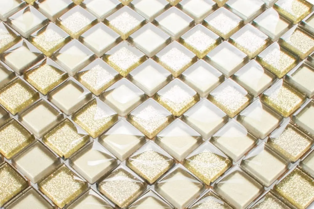 MOZAIKA SZKLANA ZŁOTA GOLD BEŻ METALIC BROKAT 30x30cm 8mm – dekoracyjne do wnętrz – Szklane Mozaiki