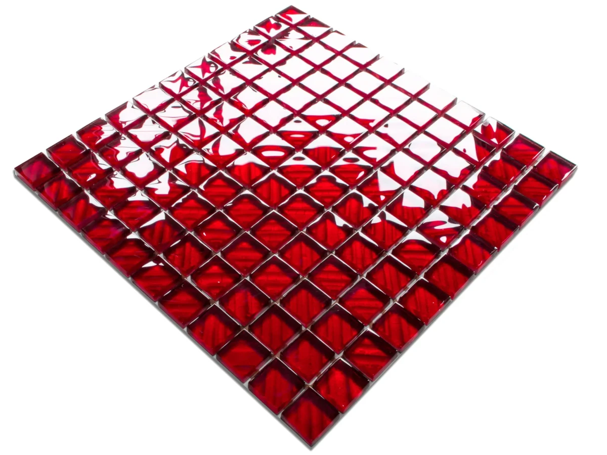 MOZAIKA SZKLANA CZERWONA KARMAZYN RIVA  30x30cm 8mm – dekoracyjne do wnętrz – Szklane Mozaiki