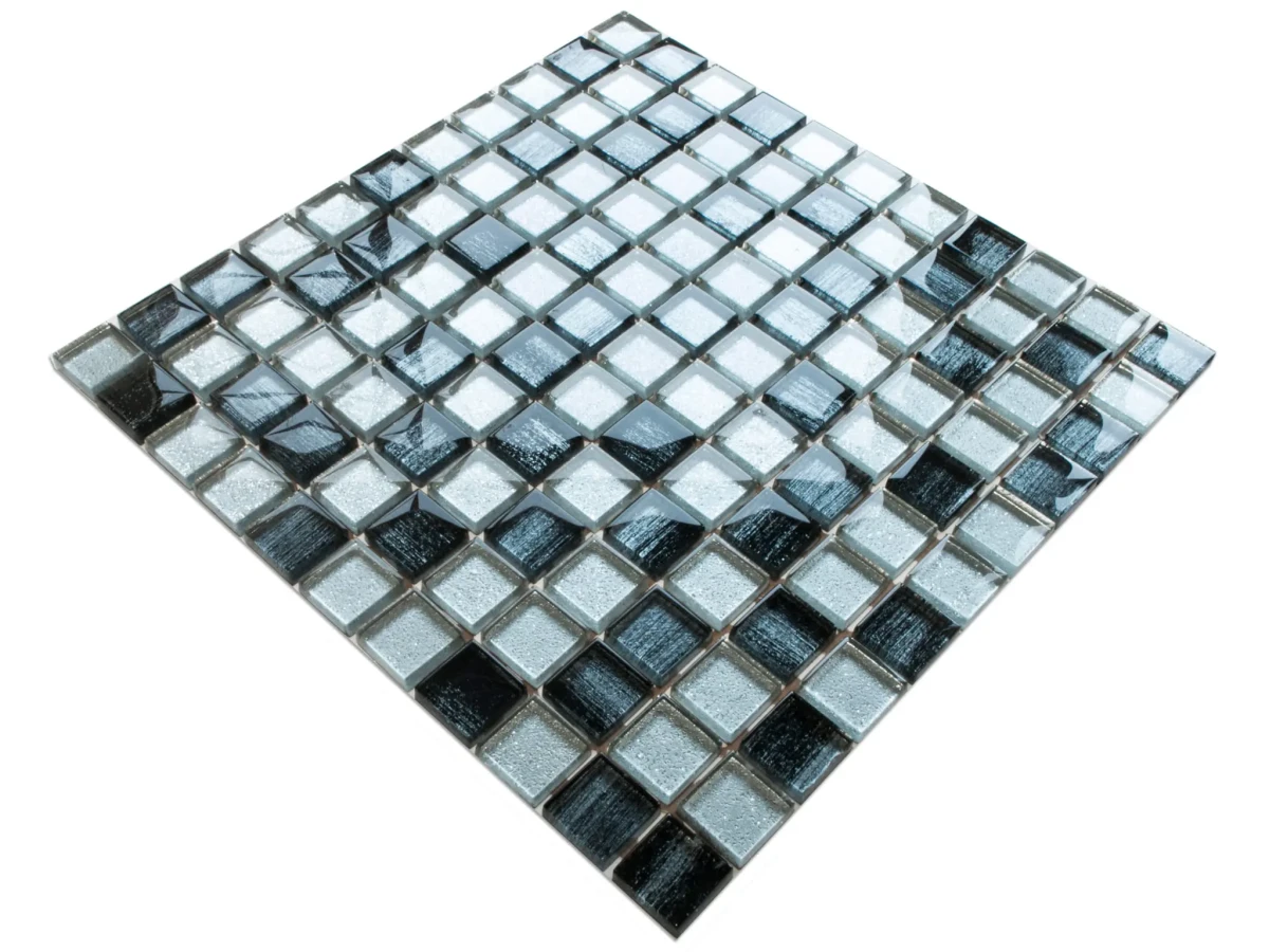 MOZAIKA SZKLANA SILVER BROKAT ALUMINIUM JEANS 30x30cm 8mm – dekoracyjne do wnętrz – Szklane Mozaiki