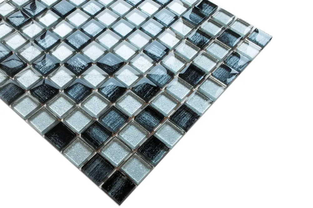 MOZAIKA SZKLANA SILVER BROKAT ALUMINIUM JEANS 30x30cm 8mm – dekoracyjne do wnętrz – Szklane Mozaiki