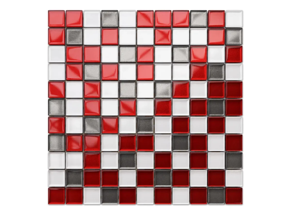 MOZAIKA SZKLANA PERŁA KARMAZYN GRAFIT 30x30cm 8mm – dekoracyjne do wnętrz – Szklane Mozaiki