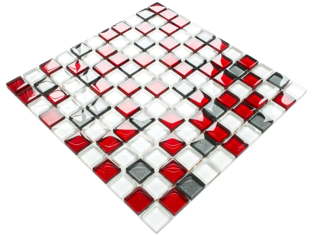 MOZAIKA SZKLANA PERŁA KARMAZYN GRAFIT 30x30cm 8mm – dekoracyjne do wnętrz – Szklane Mozaiki
