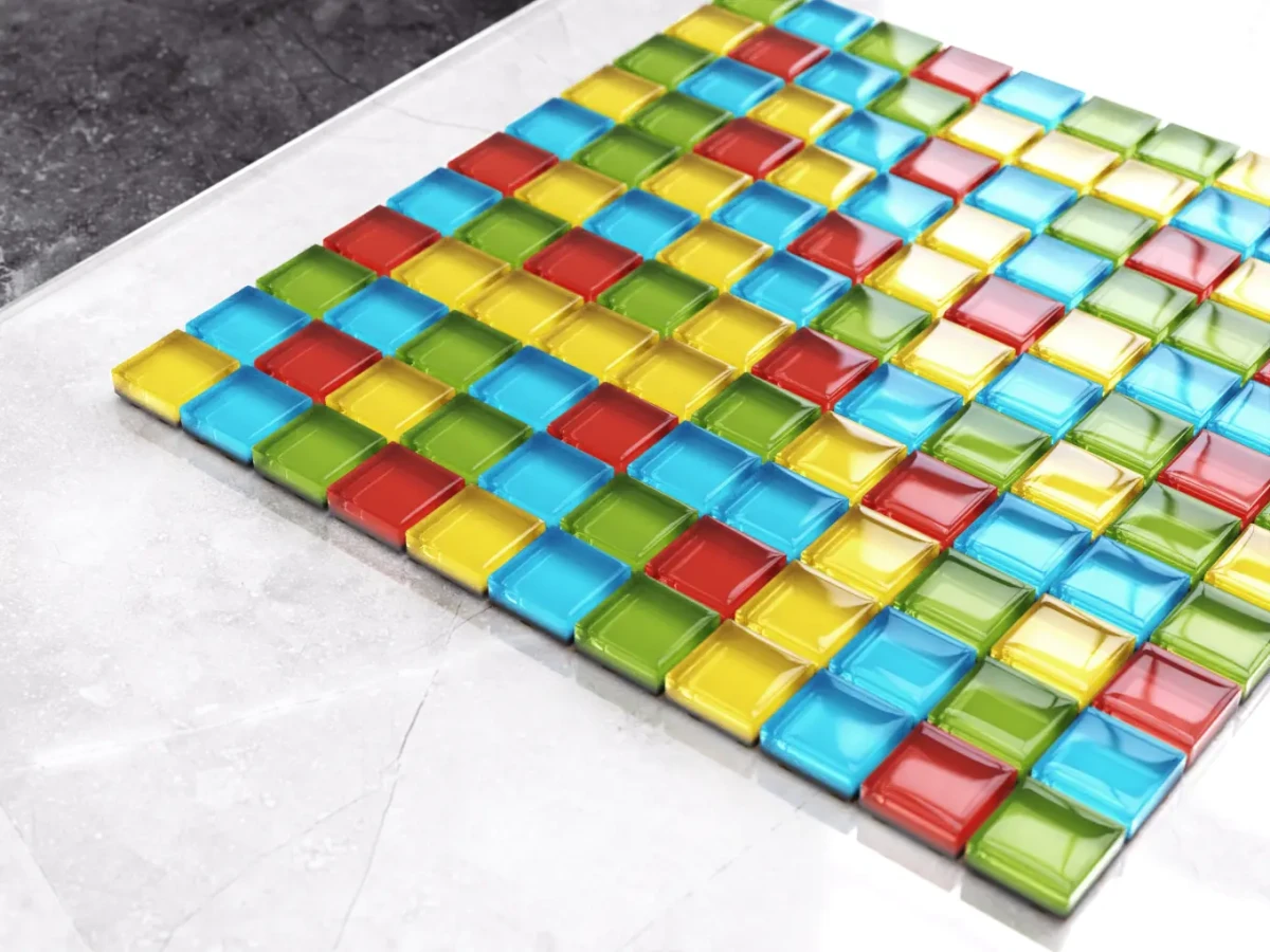 MOZAIKA SZKLANA LEGO CZERWONA NIEBIESKA ŻÓŁTA ZIELONA 30x30cm 8mm – dekoracyjne do wnętrz – Szklane Mozaiki