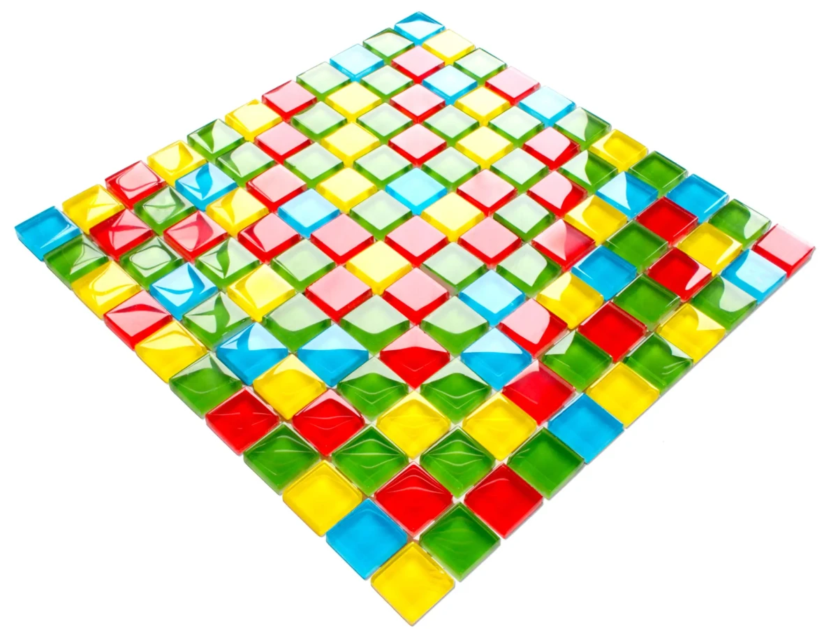 MOZAIKA SZKLANA LEGO CZERWONA NIEBIESKA ŻÓŁTA ZIELONA 30x30cm 8mm – dekoracyjne do wnętrz – Szklane Mozaiki