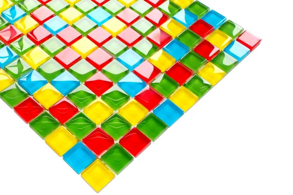 MOZAIKA SZKLANA LEGO CZERWONA NIEBIESKA ŻÓŁTA ZIELONA 30x30cm 8mm – dekoracyjne do wnętrz – Szklane Mozaiki