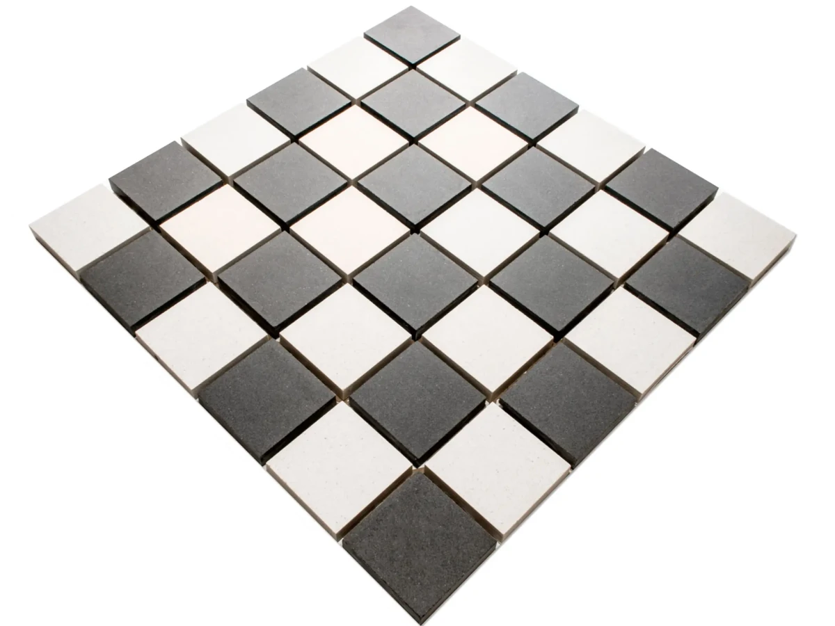 MOZAIKA GRESOWA DOBLO BIANCO NERO SZACHOWNICA kostka 4,8cm – dekoracyjne do wnętrz – Szklane Mozaiki