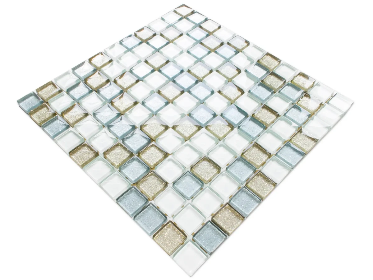 MOZAIKA SZKLANA VENUS SILVER BR. PERŁA  30x30cm 8mm – dekoracyjne do wnętrz – Szklane Mozaiki