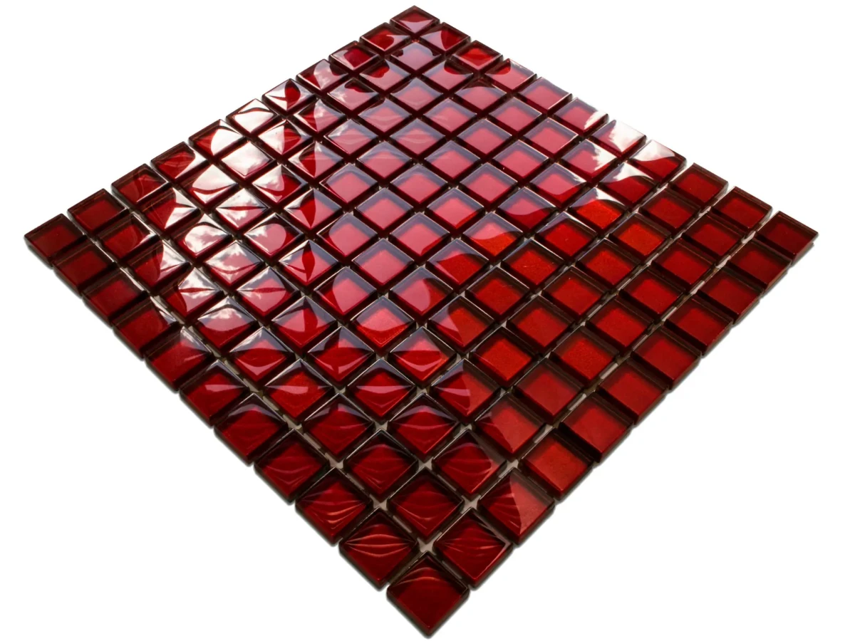 MOZAIKA SZKLANA CZERWONA KARMAZYN CIEMNY, BORDO 30x30cm 8mm – dekoracyjne do wnętrz – Szklane Mozaiki