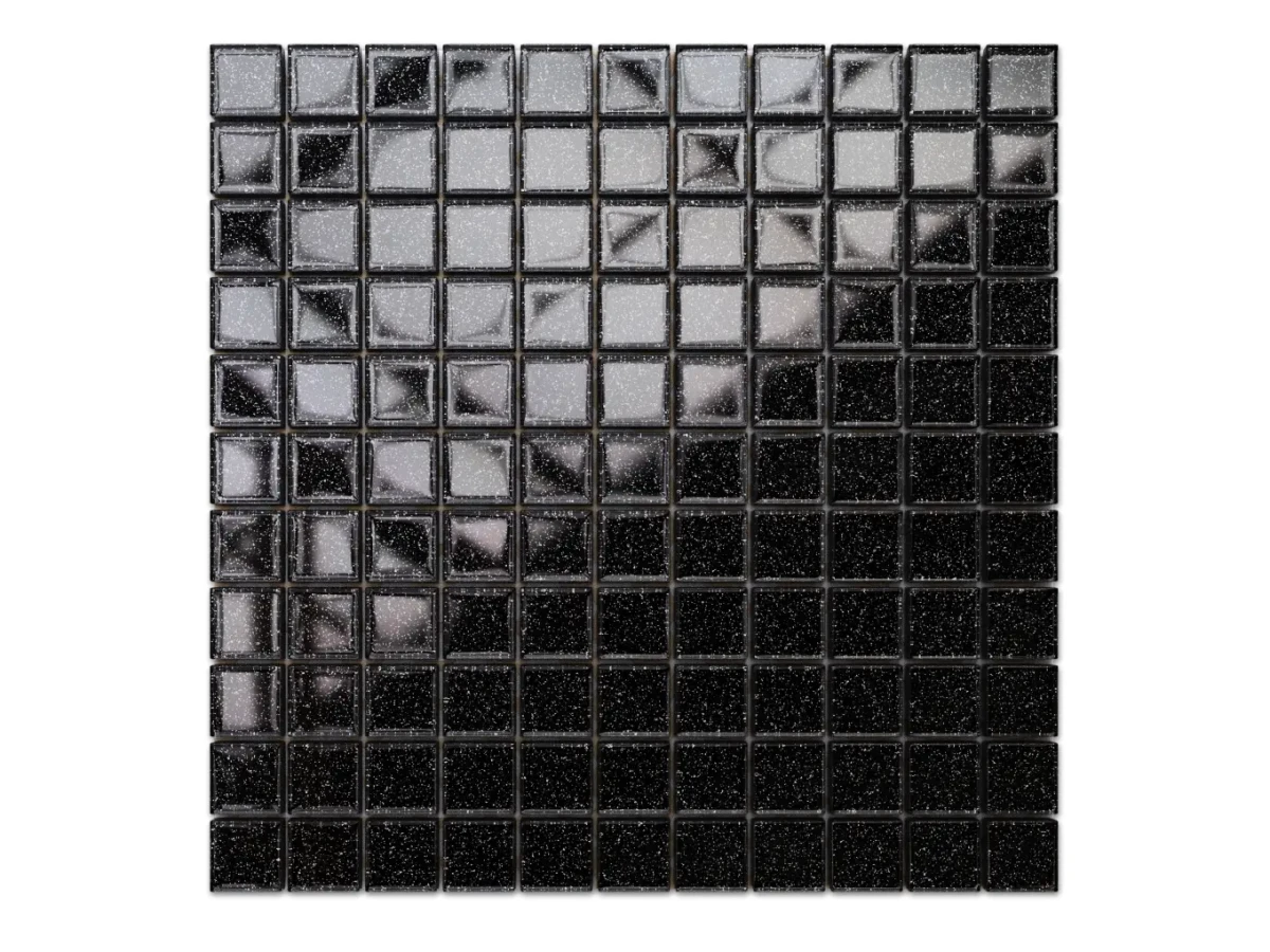 MOZAIKA SZKLANA CZARNA NERO BROKAT SREBRNY 30x30cm 8mm – dekoracyjne do wnętrz – Szklane Mozaiki