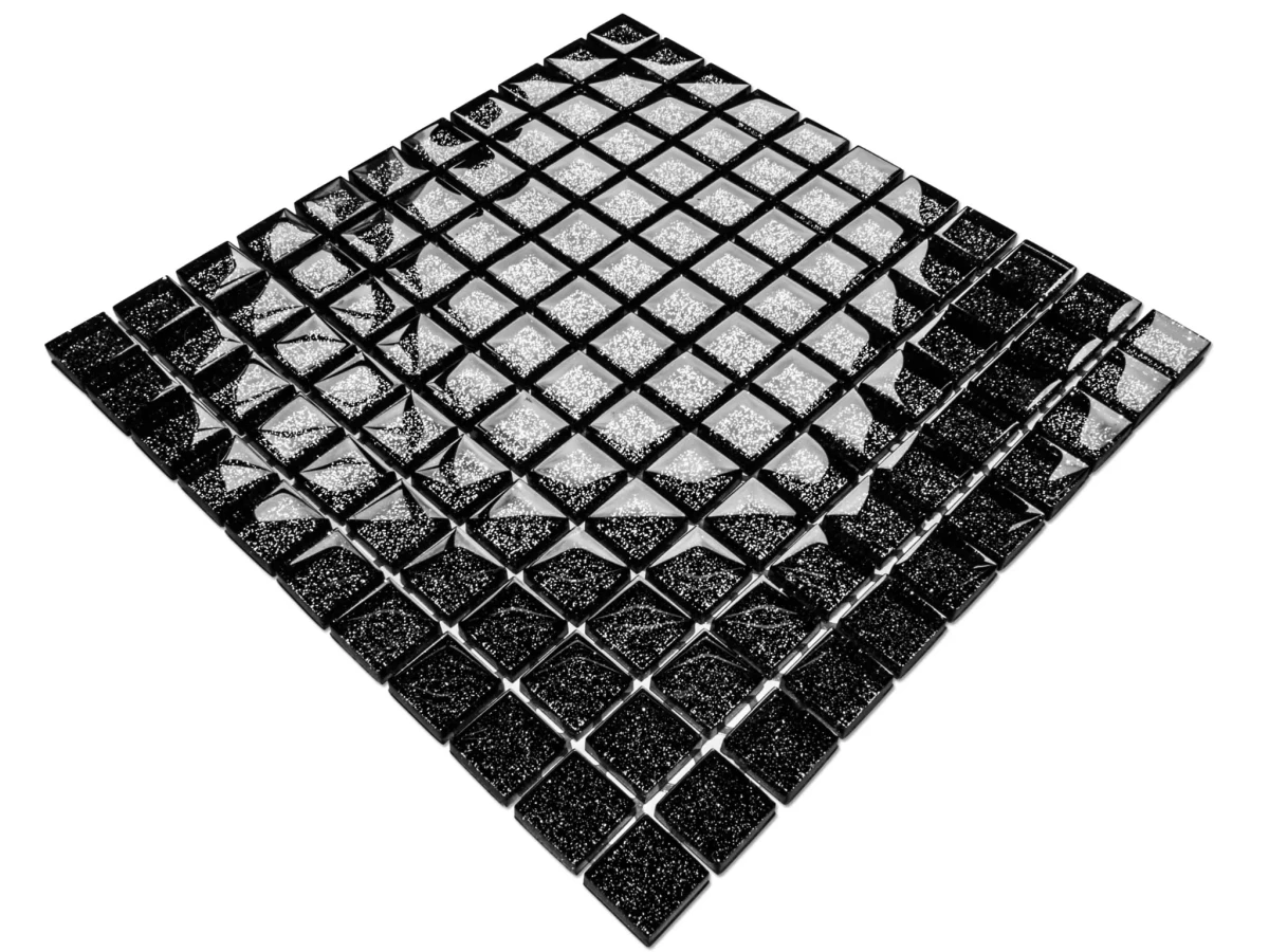 MOZAIKA SZKLANA CZARNA NERO BROKAT SREBRNY 30x30cm 8mm – dekoracyjne do wnętrz – Szklane Mozaiki