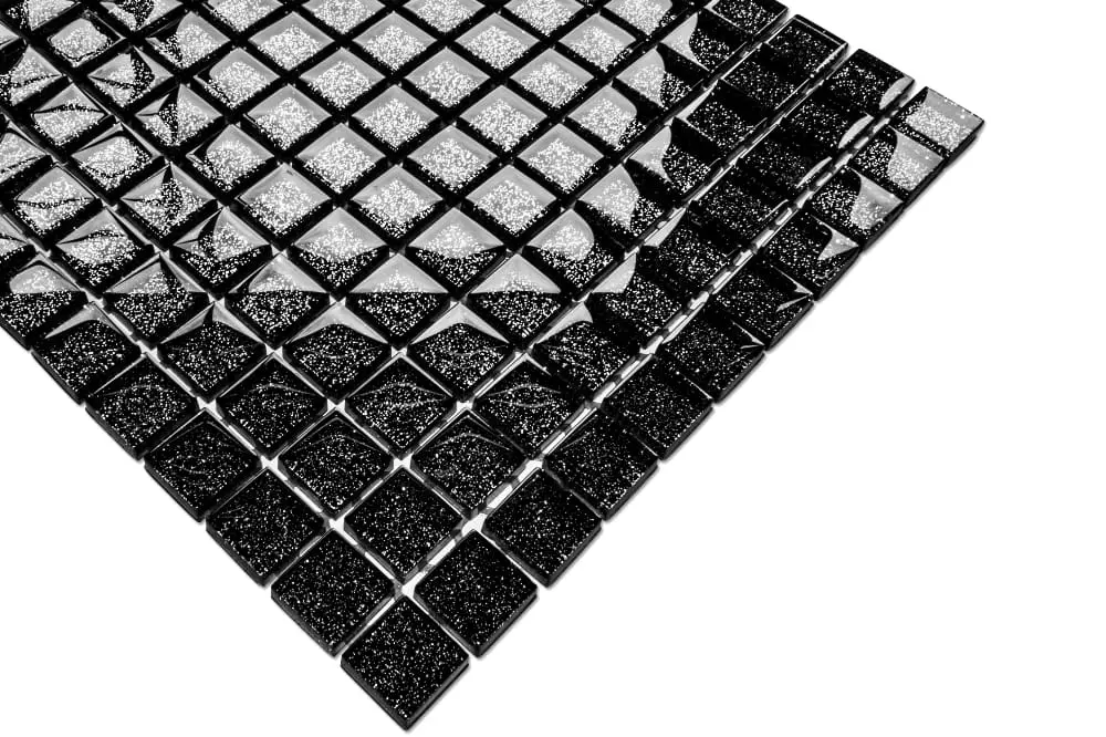 MOZAIKA SZKLANA CZARNA NERO BROKAT SREBRNY 30x30cm 8mm – dekoracyjne do wnętrz – Szklane Mozaiki