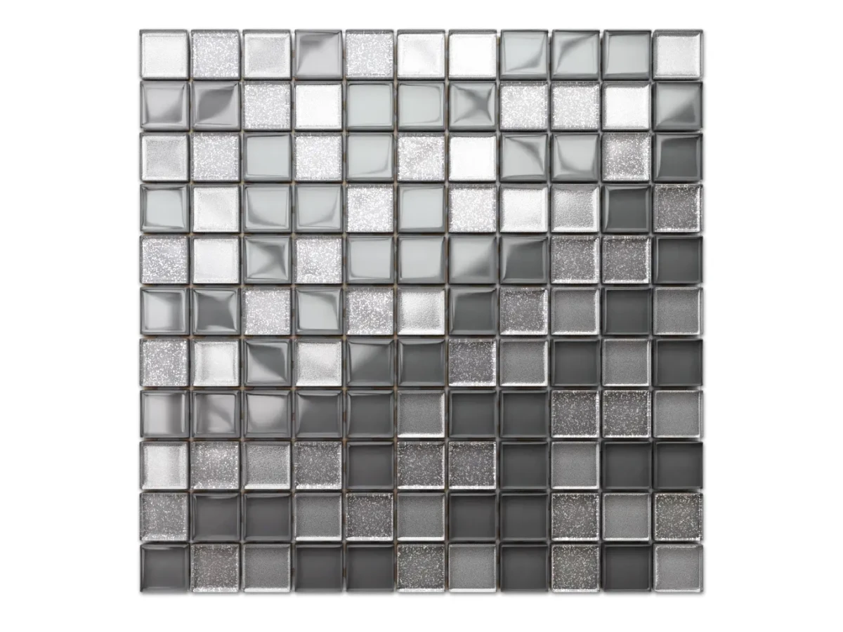 MOZAIKA SZKLANA SZARA, SILVER, SILVER BROKAT 30x30cm 6mm – dekoracyjne do wnętrz – Szklane Mozaiki