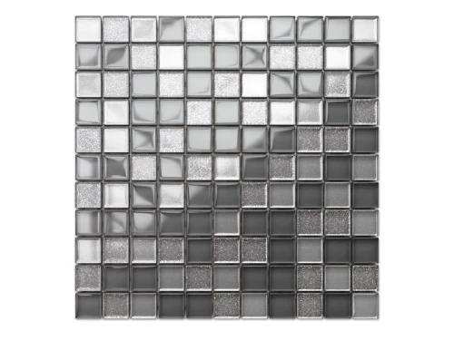 MOZAIKA SZKLANA SZARA, SILVER, SILVER BROKAT 30x30cm 6mm