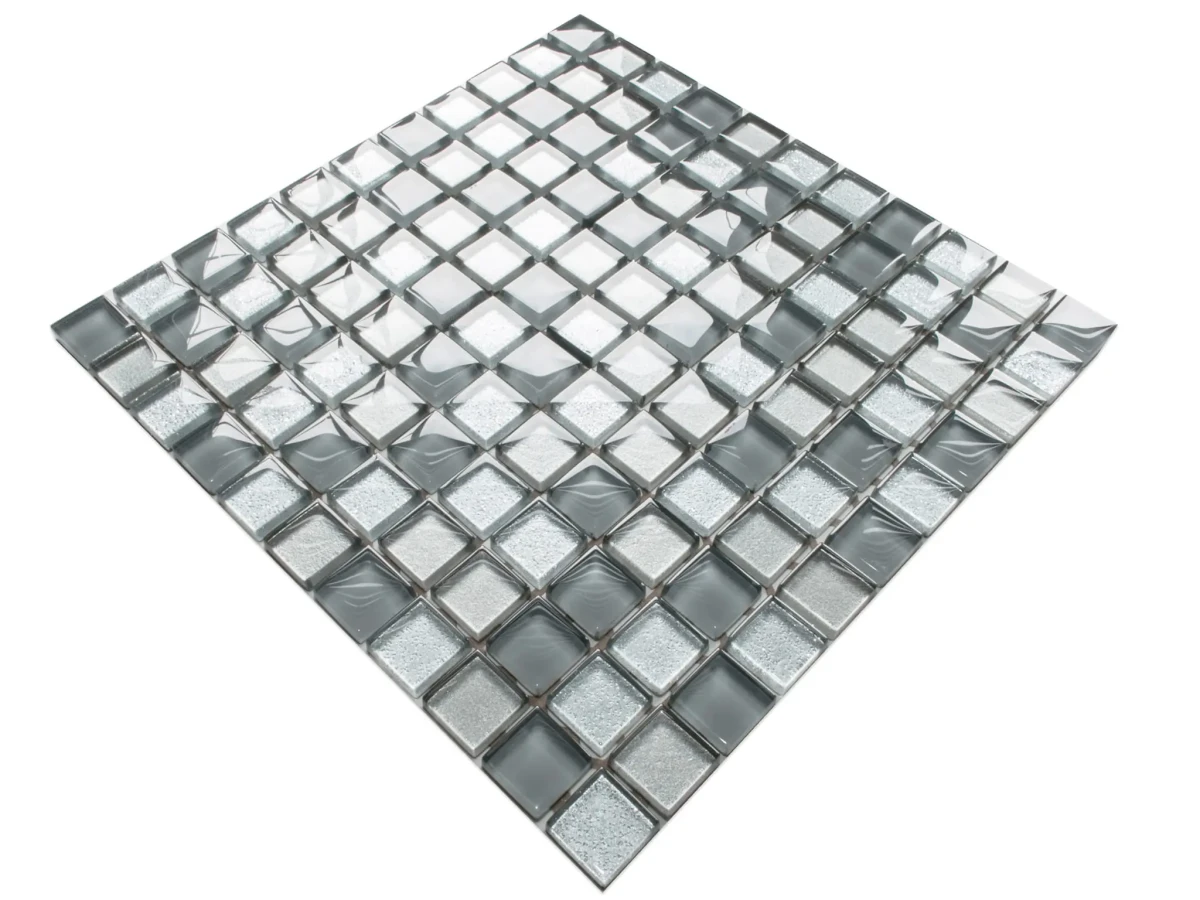 MOZAIKA SZKLANA SZARA, SILVER, SILVER BROKAT 30x30cm 6mm – dekoracyjne do wnętrz – Szklane Mozaiki