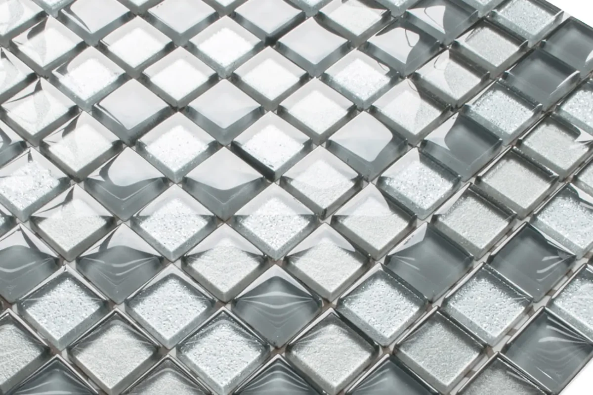 MOZAIKA SZKLANA SZARA, SILVER, SILVER BROKAT 30x30cm 6mm – dekoracyjne do wnętrz – Szklane Mozaiki