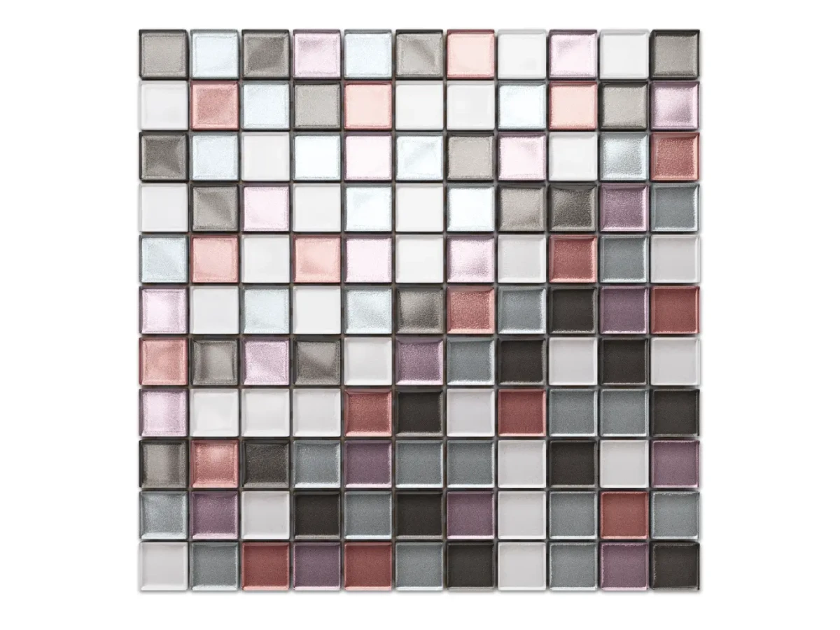 MOZAIKA SZKLANA FLAMINGO RÓŻ WRZOS PERŁA SILVER GRAFIT 30x30cm 8mm – dekoracyjne do wnętrz – Szklane Mozaiki