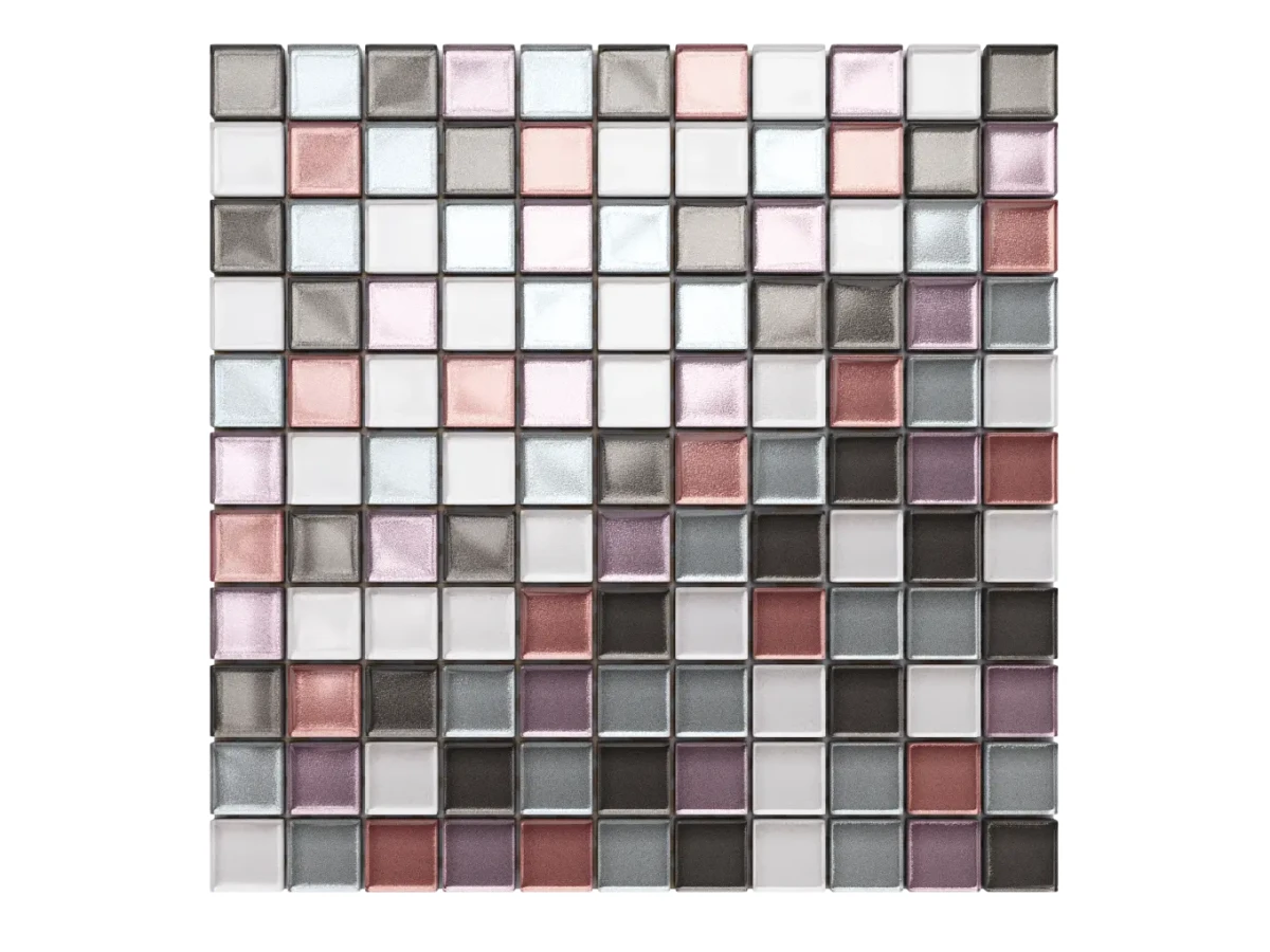 MOZAIKA SZKLANA FLAMINGO RÓŻ WRZOS PERŁA SILVER GRAFIT 30x30cm 8mm – dekoracyjne do wnętrz – Szklane Mozaiki