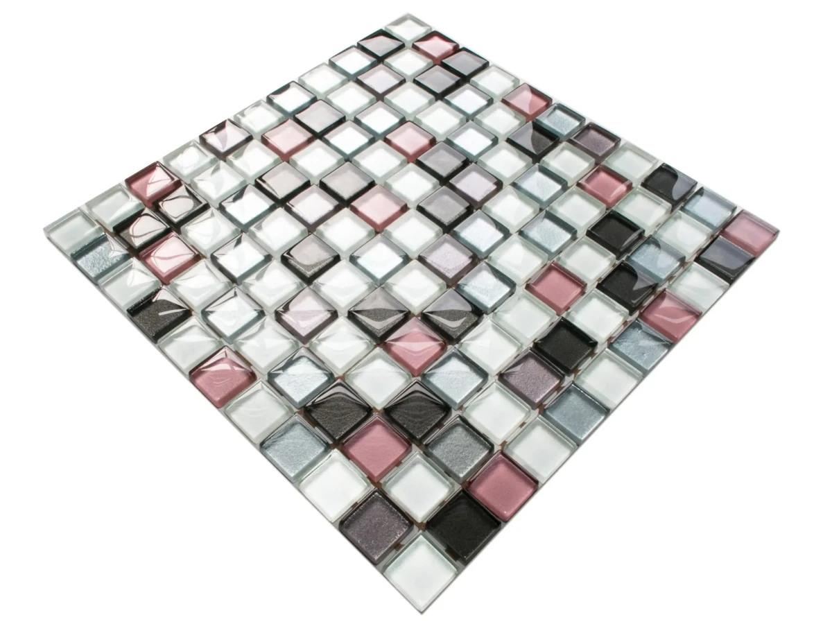 MOZAIKA SZKLANA FLAMINGO RÓŻ WRZOS PERŁA SILVER GRAFIT 30x30cm 8mm – dekoracyjne do wnętrz – Szklane Mozaiki