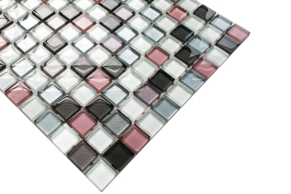 MOZAIKA SZKLANA FLAMINGO RÓŻ WRZOS PERŁA SILVER GRAFIT 30x30cm 8mm – dekoracyjne do wnętrz – Szklane Mozaiki