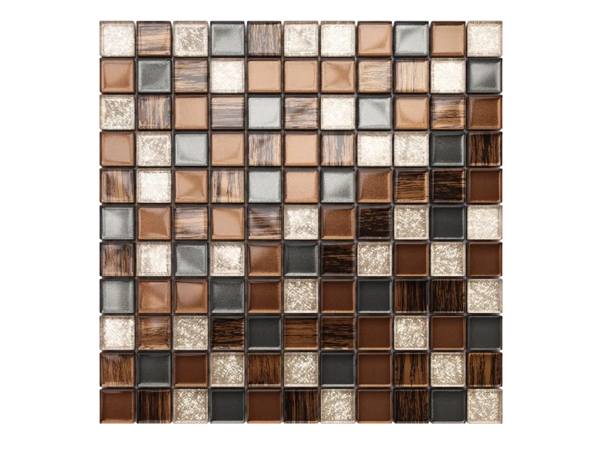 MOZAIKA SZKLANA BRĄZ GRAFIT MIEDŹ VENUS ZŁOTA 30x30cm 6mm – dekoracyjne do wnętrz – Szklane Mozaiki