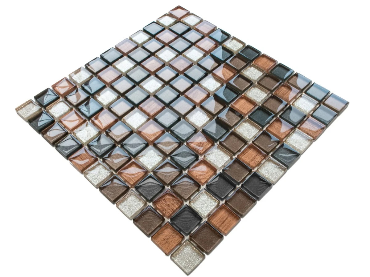 MOZAIKA SZKLANA BRĄZ GRAFIT MIEDŹ VENUS ZŁOTA 30x30cm 6mm – dekoracyjne do wnętrz – Szklane Mozaiki
