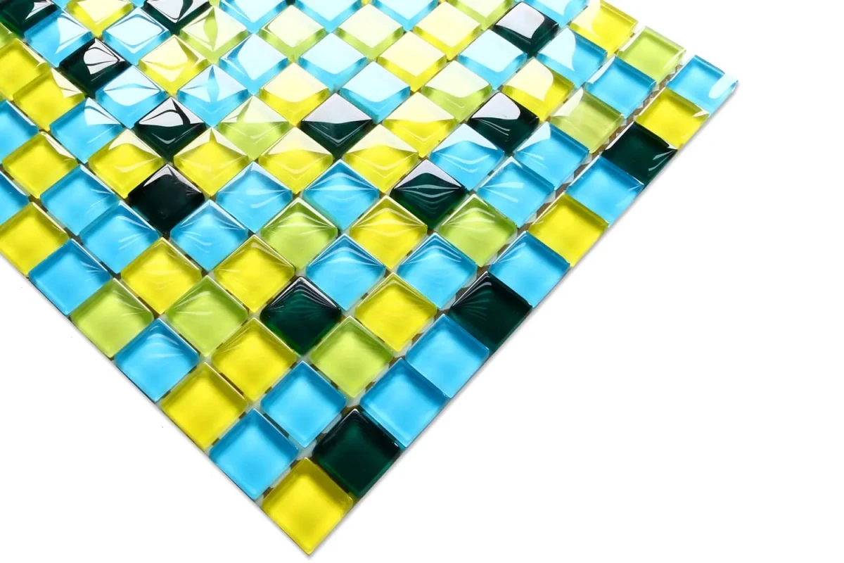 MOZAIKA SZKLANA LEMON TREE ZEFIR ŻÓŁTY AZUL ZIELONA BUTELKA 30x30cm 8mm – dekoracyjne do wnętrz – Szklane Mozaiki