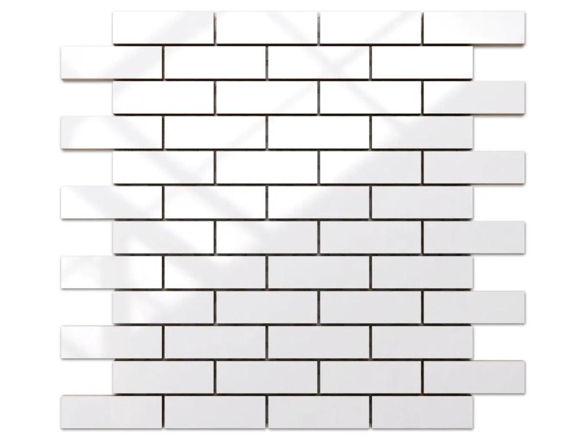 MOZAIKA CERAMICZNA BIAŁA WHITE POŁYSK CEGIEŁKA MUREK REGULARNY – dekoracyjne do wnętrz – Szklane Mozaiki