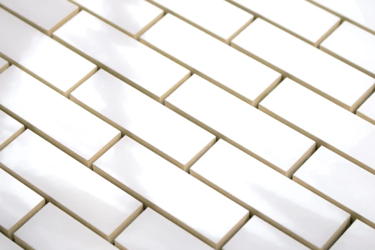 MOZAIKA CERAMICZNA BIAŁA WHITE POŁYSK CEGIEŁKA MUREK REGULARNY – dekoracyjne do wnętrz – Szklane Mozaiki