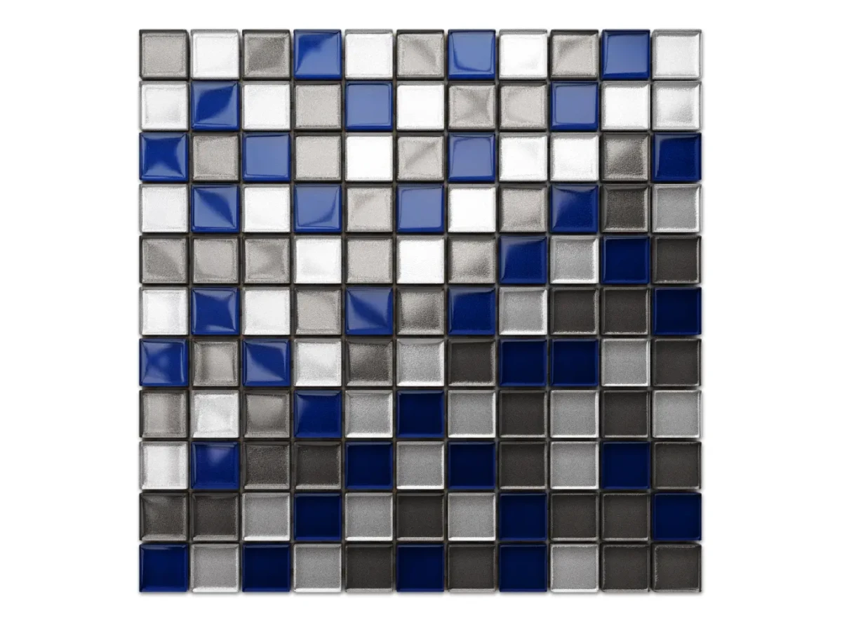 MOZAIKA SZKLANA KOBALT SREBRNA GRAFIT 30x30cm 8mm – dekoracyjne do wnętrz – Szklane Mozaiki