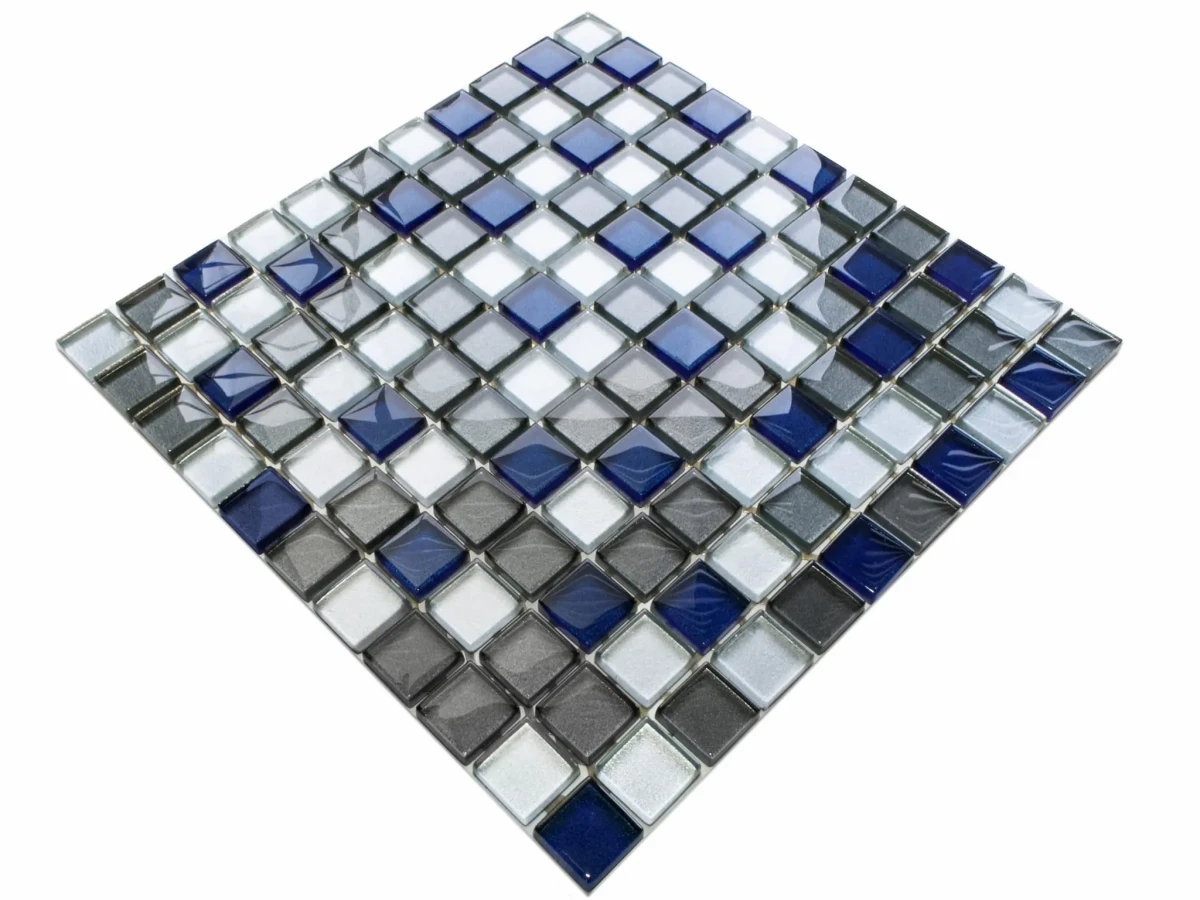 MOZAIKA SZKLANA KOBALT SREBRNA GRAFIT 30x30cm 8mm – dekoracyjne do wnętrz – Szklane Mozaiki