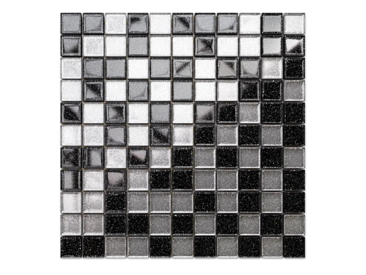 MOZAIKA SZKLANA SPOTLIGHT NERO SILVER BROKAT 30x30cm 8mm – dekoracyjne do wnętrz – Szklane Mozaiki