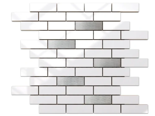 MOZAIKA CERAMICZNA BIAŁA WHITE POŁYSK SILVER CEGIEŁKA MUREK NIEREGULARNY