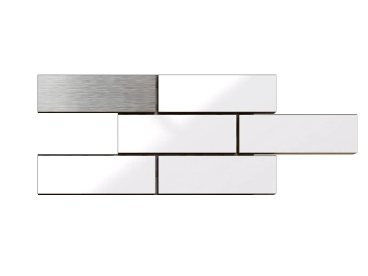 MOZAIKA CERAMICZNA BIAŁA WHITE POŁYSK SILVER CEGIEŁKA MUREK NIEREGULARNY – dekoracyjne do wnętrz – Szklane Mozaiki