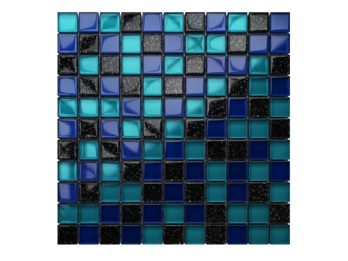 MOZAIKA SZKLANA AURORA - TURKUS, KOBALT, NERO BROKAT 30x30cm 8mm – dekoracyjne do wnętrz – Szklane Mozaiki