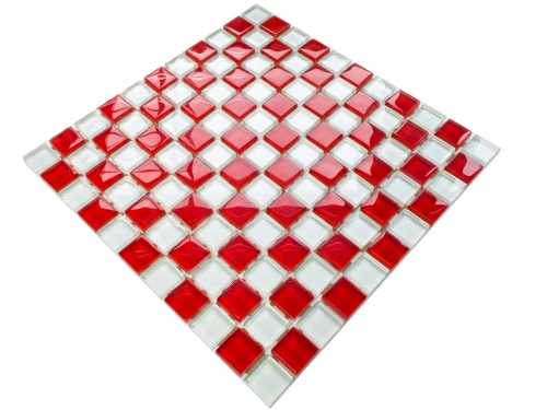 MOZAIKA SZKLANA SZACHOWNICA BIAŁA CZERWONA 30x30cm 8mm