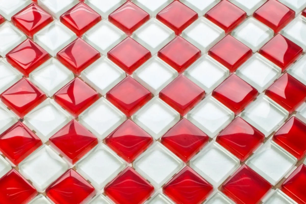 MOZAIKA SZKLANA SZACHOWNICA BIAŁA CZERWONA 30x30cm 8mm – dekoracyjne do wnętrz – Szklane Mozaiki