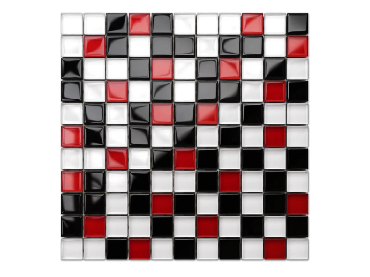 MOZAIKA SZKLANA BLACK RED WHITE 30x30cm 8mm – dekoracyjne do wnętrz – Szklane Mozaiki