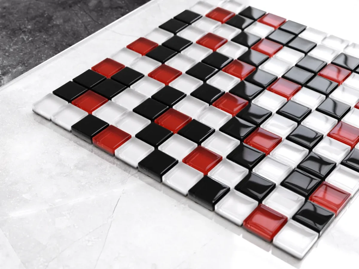 MOZAIKA SZKLANA BLACK RED WHITE 30x30cm 8mm – dekoracyjne do wnętrz – Szklane Mozaiki